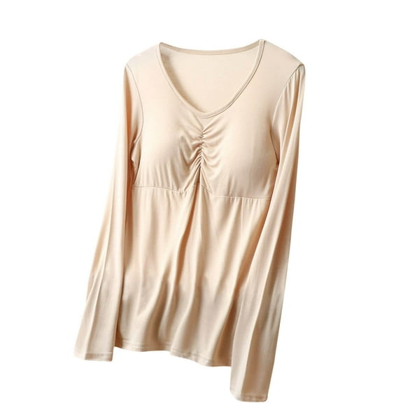 hotojiny Womens Oversized Comfy Sleep Shirts Long Sleeve V Neck Loose Pajama Tops Fall Padded Casual T Shirts