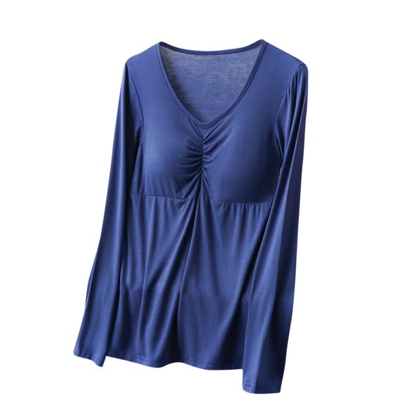 hotojiny Womens Oversized Comfy Sleep Shirts Long Sleeve V Neck Loose Pajama Tops Fall Padded Casual T Shirts