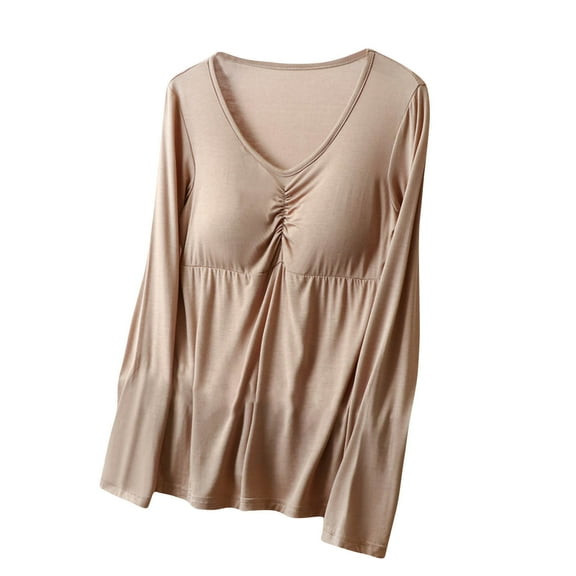 hotojiny Womens Oversized Comfy Sleep Shirts Long Sleeve V Neck Loose Pajama Tops Fall Padded Casual T Shirts