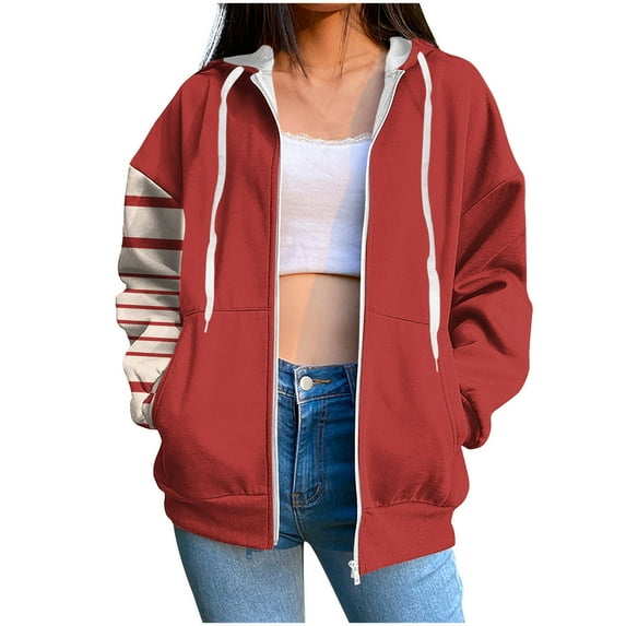 hotojiny Womens Oversized Hoodie Full Zip Up Long Sleeve Hooded Sweatshirts Casual Drawstring Jacket Coat with Pockets