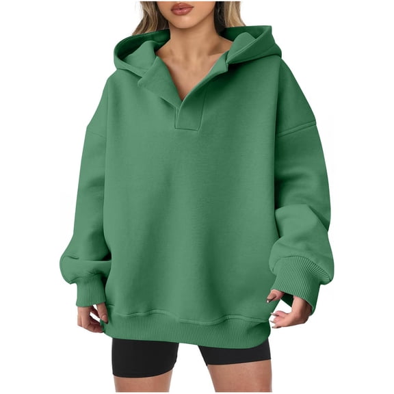 hotojiny Womens Oversized Hoodie Sweatshirt Long Sleeve V Neck Casual Hooded Tops Fall Fashion Loose Pullover Tops