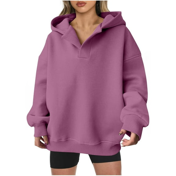hotojiny Womens Oversized Hoodie Sweatshirt Long Sleeve V Neck Casual Hooded Tops Fall Fashion Loose Pullover Tops