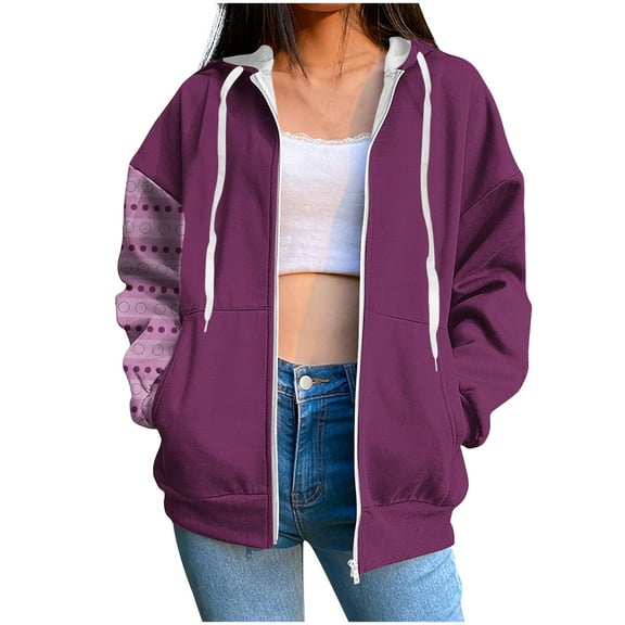 hotojiny Womens Oversized Hoodies Long Sleeve Full Zip Sweatshirts Drawstring Casual Hooded Jacket with Pockets