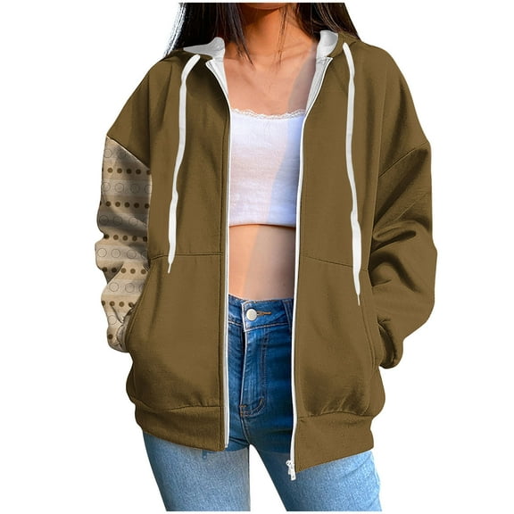 hotojiny Womens Oversized Hoodies Long Sleeve Full Zip Sweatshirts Drawstring Casual Hooded Jacket with Pockets