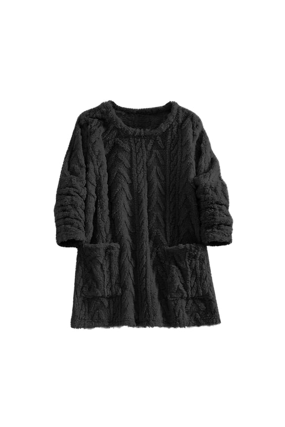Womens Oversized Long Fleece Sweatshirt Dresses Winter Warm Plush Fuzzy Pullover Crew Neck Thick Tunic Tops Sherpa Loungewear