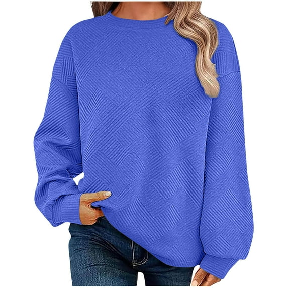 hotojiny Womens Oversized Sweatshirt Long Sleeve Crewneck Casual Tops Fall Winter Textured Loose Pullover Shirts