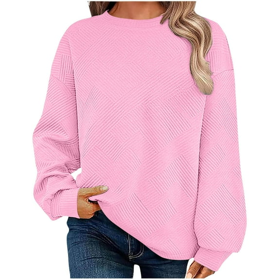 hotojiny Womens Oversized Sweatshirt Long Sleeve Crewneck Casual Tops Fall Winter Textured Loose Pullover Shirts