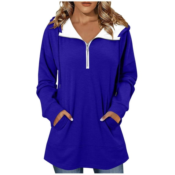 hotojiny Womens Oversized Sweatshirts Lightweight Drawstring Hooded Pullover Fall Long Sleeve Quarter Zip Tops Fall Spring Clothes