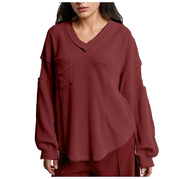 hotojiny Womens Oversized T Shirts Fall Long Sleeve Workout Tops Fashion Curved Hem Gym Loose Tunic Tee Knit Pullover