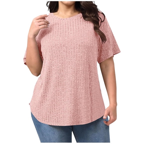 hotojiny Womens Oversized T Shirts Summer Tops Spring Casual Loose Fit Ribbed Short Sleeve Work Tee with Curved Hem