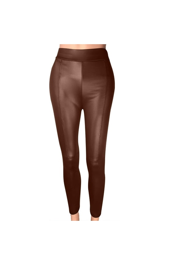 Womens PU Leather Leggings Stretch Slim Butt Lifting Skinny Tight Casual Trendy High Waisted Pants