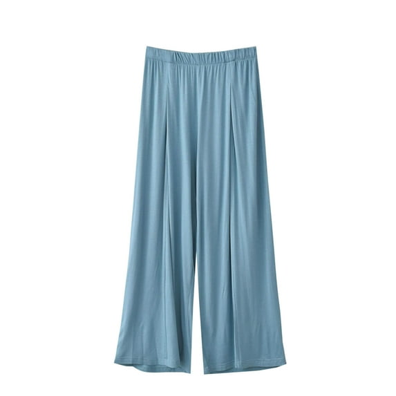 hotojiny Womens Pajama Pants Wide Leg Baggy Capri Pj Bottoms Elastic Waisted Pull On Lounge Culottes Trousers