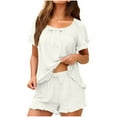 thumbnail image 1 of hotojiny Womens Pajama Sets 2 Piece Outfit Cute Ruffle Short Sleeve Sleep Shirt and Drawstring Pj Bottoms Soft Summer Loungewear, 1 of 6