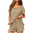 thumbnail image 1 of hotojiny Womens Pajama Sets 2 Piece Outfit Cute Ruffle Short Sleeve Sleep Shirt and Drawstring Pj Bottoms Soft Summer Loungewear, 1 of 6