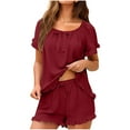 thumbnail image 1 of hotojiny Womens Pajama Sets 2 Piece Outfit Cute Ruffle Short Sleeve Sleep Shirt and Drawstring Pj Bottoms Soft Summer Loungewear, 1 of 6