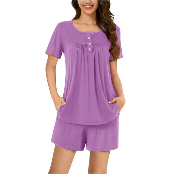 hotojiny Womens Pajama Sets Short Sleeve Button Down Top and Shorts Sleepwear 2 Piece Pj Set Loungewear with Pockets