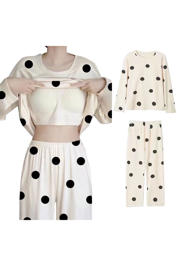 Womens Pajamas Set Long Sleeve Top with Built in Bra and Long Pants 2 Piece Pjs Set Soft Lounge Sleepwear