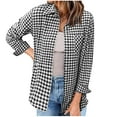 thumbnail image 1 of hotojiny Womens Plaid Shirts Long Sleeve Button Down Blouses Fall Lapel Collared Casual Work Tops with Pockets, 1 of 7