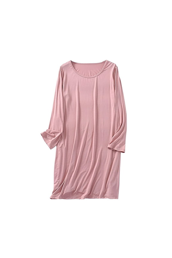 Womens Plus Size Nightgowns Loose Long Sleeve Sleep Shirt Lightweight Crewneck Lounge Sleepdress