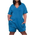 thumbnail image 1 of hotojiny Womens Plus Size Rompers Casual Short Sleeve Baggy Wide Leg Short Jumpsuits Lounge Summer Beach Romper with Pockets, 1 of 5