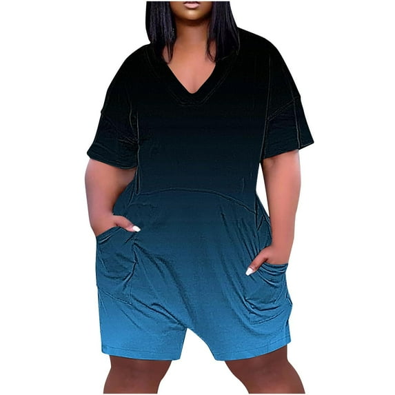 hotojiny Womens Plus Size Rompers Casual Short Sleeve Baggy Wide Leg Short Jumpsuits Lounge Summer Beach Romper with Pockets