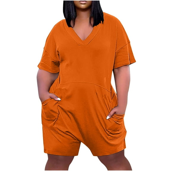 hotojiny Womens Plus Size Rompers Casual Short Sleeve Baggy Wide Leg Short Jumpsuits Lounge Summer Beach Romper with Pockets