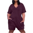 thumbnail image 1 of hotojiny Womens Plus Size Rompers Casual Short Sleeve Baggy Wide Leg Short Jumpsuits Lounge Summer Beach Romper with Pockets, 1 of 5