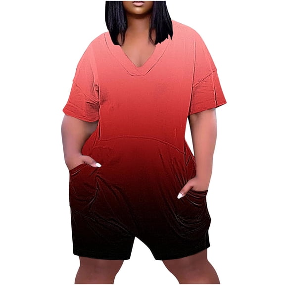hotojiny Womens Plus Size Rompers Casual Short Sleeve Baggy Wide Leg Short Jumpsuits Lounge Summer Beach Romper with Pockets