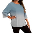 thumbnail image 1 of hotojiny Womens Plus Size Tops Fashion Gradient 3/4 Sleeve Flowy Blouses Casual Crew Neck Loose Fit Work Tunic Shirts XL-5XL, 1 of 6