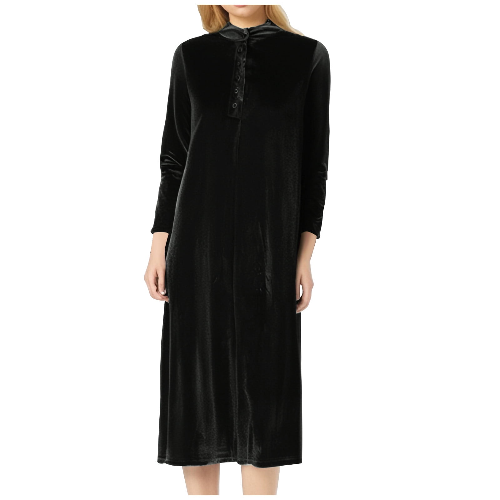V-neckline Velvet Max Dresses with Long Sleeves Dusty Blue Plus Size