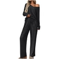 thumbnail image 1 of hotojiny Womens Ribbed Knit Lounge Set 2 Piece Pajama Outfits Soft Long Sleeve Tops and Pants Pj Set Loungewear Jogging Sweatsuits, 1 of 7