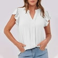 thumbnail image 1 of hotojiny Womens Ruffle Cap Sleeve Tops Summer Trendy V Neck Casual Shirts Lounge Comfy Solid Color Blouse, 1 of 6