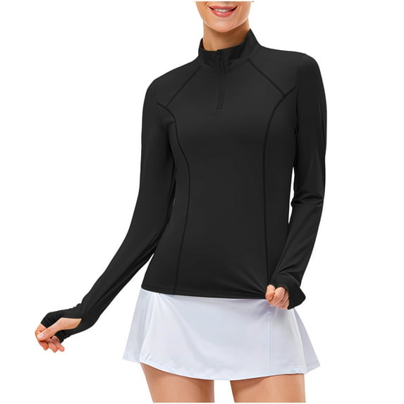 hotojiny Womens Running Tops Lightweight Long Sleeve Quick Dry Performance Pullover Slim Fit Quarter Zip Yoga Athletic Sweatshirt
