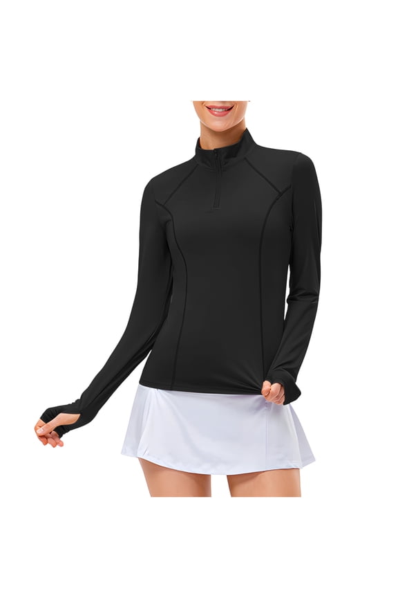 Womens Running Tops Lightweight Long Sleeve Quick Dry Performance Pullover Slim Fit Quarter Zip Yoga Athletic Sweatshirt