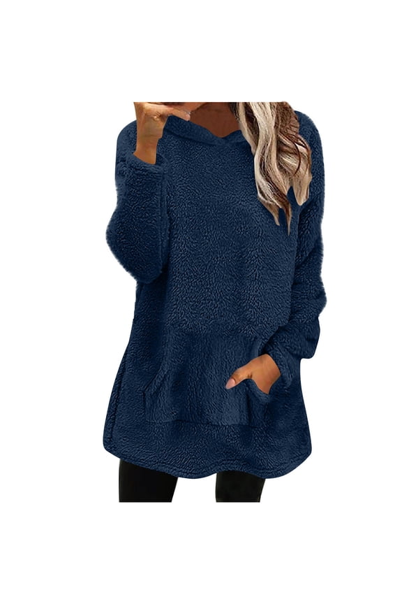 Womens Sherpa Sweatshirt Plush Fleece Lined Thick Long Sleeve Pullover Winter Warm Fuzzy Top Hoodies with Pocket