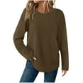 thumbnail image 1 of hotojiny Womens Shirts Casual Crew Neck Long Sleeve Tunic Tops Solid Color Athletic Workout Tees Lightweight Knit Pullover, 1 of 7