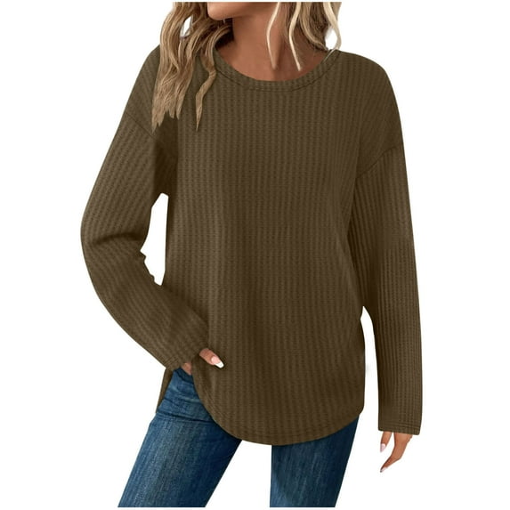 hotojiny Womens Shirts Casual Crew Neck Long Sleeve Tunic Tops Solid Color Athletic Workout Tees Lightweight Knit Pullover