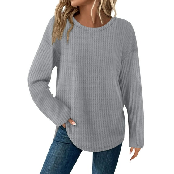 hotojiny Womens Shirts Casual Crew Neck Long Sleeve Tunic Tops Solid Color Athletic Workout Tees Lightweight Knit Pullover