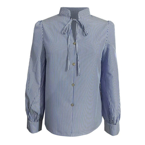 hotojiny Womens Striped Button Down Shirts Long Sleeve Collared Tie Front Blouse Fall Casual Office Work Dressy Tops