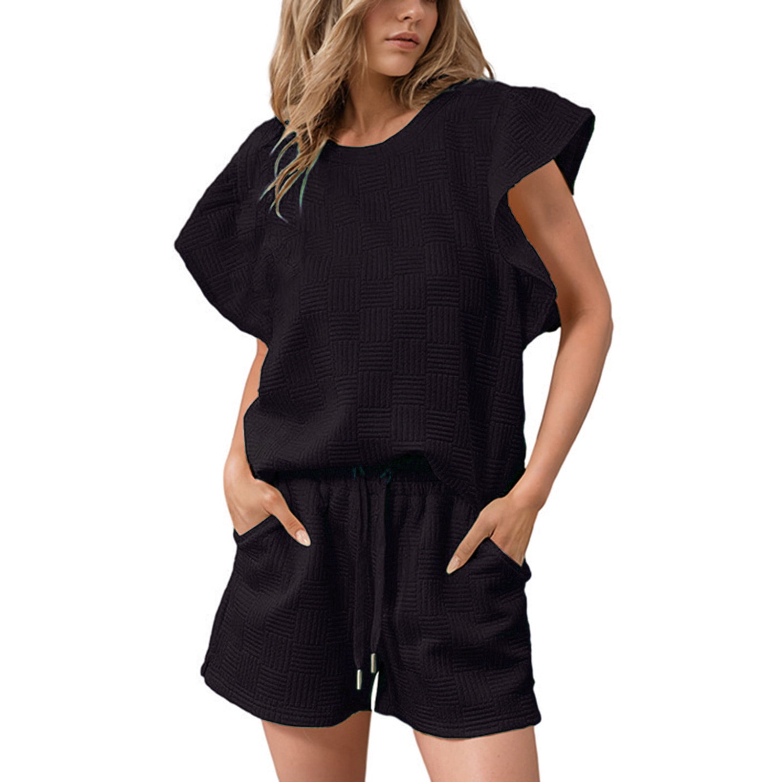 Flowy Boat Neck Pleated Shorts Two Piece Outfits