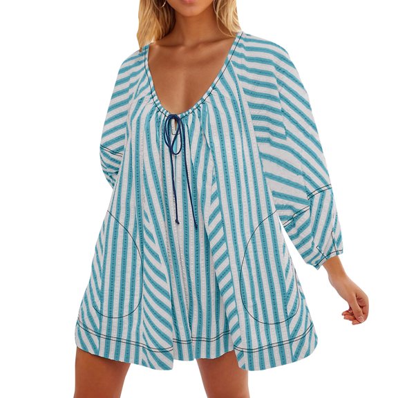 hotojiny Womens Summer Beach Rompers Casual Long Sleeve Flowy Wide Leg Short Jumpsuits Lounge Lightweight Loose Romper