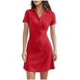 thumbnail image 1 of hotojiny Womens Summer Sleep Shirt Slim Fit Bodycon Ribbed Mini Dresses Fashion Short Sleeve V Neck Button Nightgown Sleepwear, 1 of 3