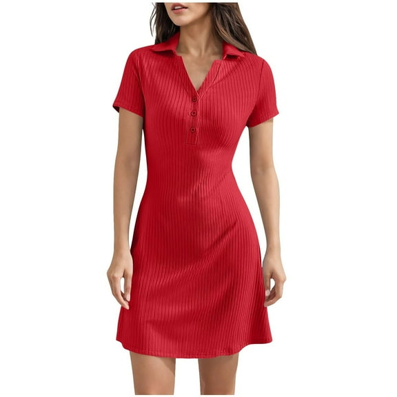 hotojiny Womens Summer Sleep Shirt Slim Fit Bodycon Ribbed Mini Dresses Fashion Short Sleeve V Neck Button Nightgown Sleepwear