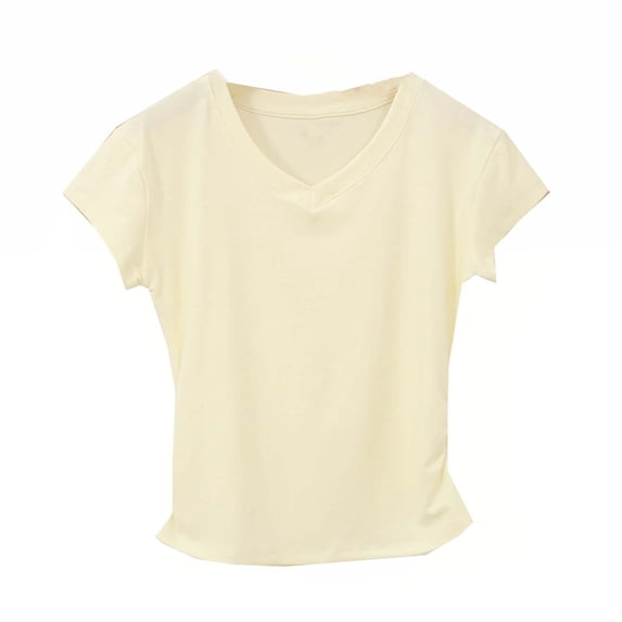hotojiny Womens Summer T-Shirts Short Sleeve V Neck Basic Tee with Side Shirring Spring Fashion Plain Fitted Shirts
