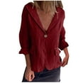 thumbnail image 1 of hotojiny Womens Summer Tops Casual Long Sleeve Cotton Linen Work Shirt Solid Color Button down Curved Hem Office Clothes, 1 of 7