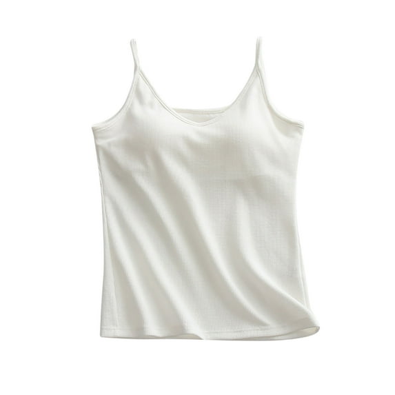 hotojiny Womens Summer Tops Comfortable Basic Sleeveless V Neck Cami Shirt with Built in Bra Going out Clothes