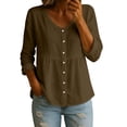 thumbnail image 1 of hotojiny Womens Summer Tops Cotton Linen Long Sleeve Button Down Shirt V Neck Casual Loose Blouses Beach Vacation Clothes, 1 of 6