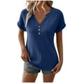 thumbnail image 1 of hotojiny Womens Summer Tops Fashion Solid Color Shirts Casual Button V Neck Ribbed Knit Tshirts Cap Short Sleeve Tees Blouse, 1 of 6
