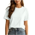 thumbnail image 1 of hotojiny Womens Summer Tops Solid Short Sleeve Casual T-Shirts Crew Neck Basic Tee Classic Fit Plain Tshirt for Every Day, 1 of 6