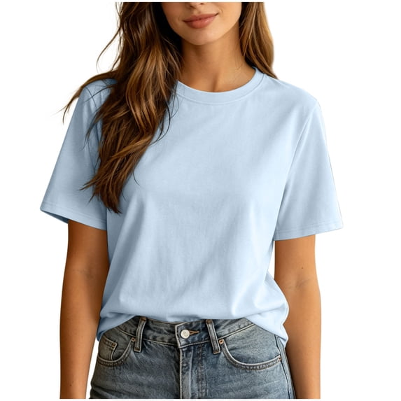 hotojiny Womens Summer Tops Solid Short Sleeve Casual T-Shirts Crew Neck Basic Tee Classic Fit Plain Tshirt for Every Day
